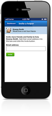 Photo: Screen shot of the iPhone invite helpers page