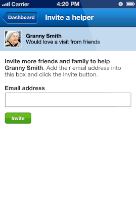 Photo: Screen shot of the iPhone invite a helper page